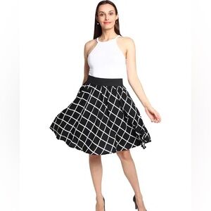 Pleated Black and White Checkered Women's Flowy Skirt